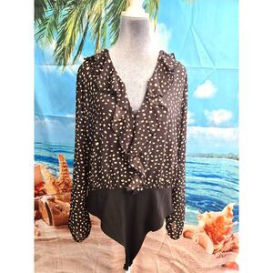 Shein Curve Brown with Gold Polka Dots Chiffon Style Bodysuit Size 2XL